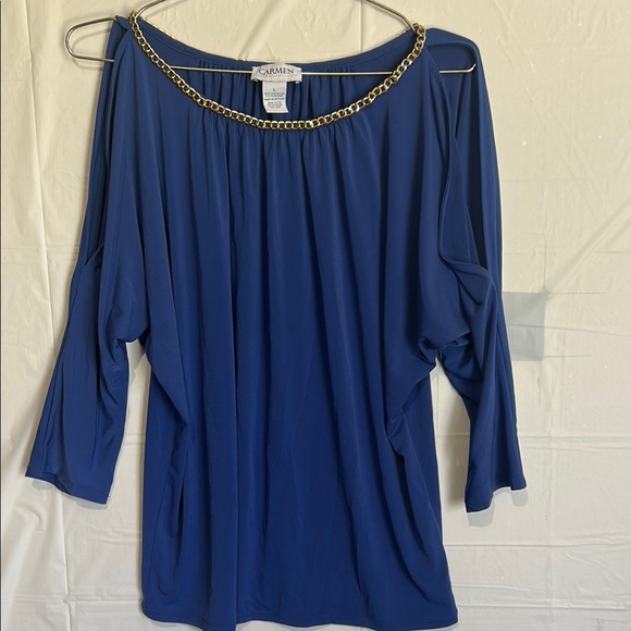 Carmen Marc Valvo Tops - Carmen Marc Valvo Blue Chain Detail Women's Top